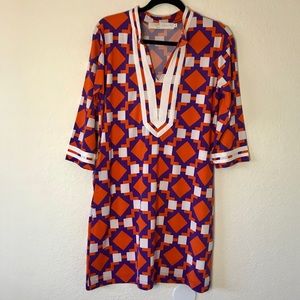 Tracy Negoshian Orange Geometric Long Sleeve Dress